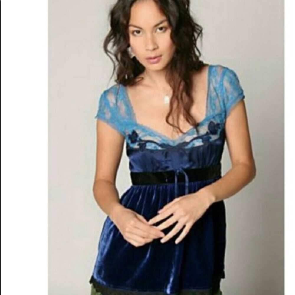 Free People blue velvet babydoll top